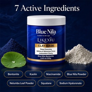 <span class=keywords><strong>Masque</strong></span> d'argile bleue marocaine <span class=keywords><strong>Nila</strong></span> pour le <span class=keywords><strong>visage</strong></span>, nettoyant en profondeur, purifiant, hydratant, anti-acné, éliminant les points noirs - Product Image 2