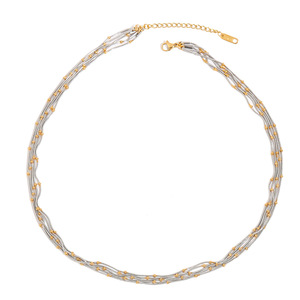 สร้อยคอแฟชั่นสไตล์ยุโรป 18K สีทองเงิน ดีไซน์บล็อกสี ทรงกลม ลายกระดูกงู ประดับลูกปัด หลายชั้น สำหรับงานปาร์ตี้ ทำจากโลหะผสมสังกะสี - Product Image 1