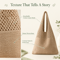 Sac fourre-tout personnalisé en coton et lin, sac de shopping léger en maille ouverte, texte personnalisé pour événements, OEM ODM faible MOQ