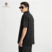 Chemise Homme Noire à Carreaux avec Œillets 120cm 100% Coton Tissage Ouvert Style Cubain pour l'Été et les Vacances à la Plage