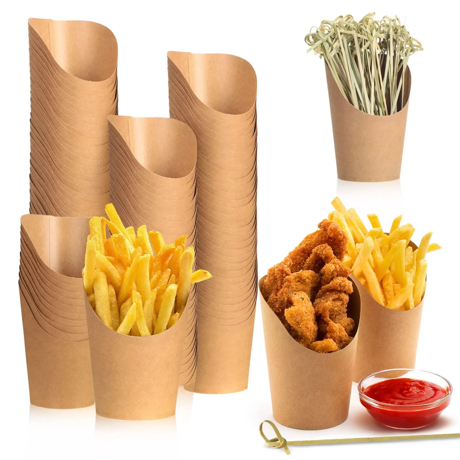 Porta patatine fritte 14 oz bicchieri di carta usa e getta per salumi scatole di Popcorn di carta spiedino di bambù Cocktail Pick Picks coppa del gelato