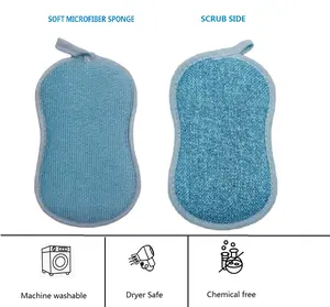 Wholesale Microfiber Cleaning Scrubber Sponge Kitchen Microfiber Cleaning Dishwashing Sponge Washable Dish Sponge