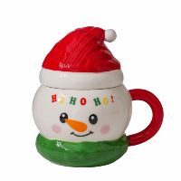 Décoration de Noël - Cadeau Festif - Tasse en Porcelaine au Design de Bonhomme de Neige Mignon - Tasse en Céramique Fantaisie de 400 ml avec Couvercle en Forme de Bonnet Tricoté