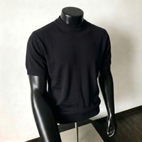 Pull à col roulé mi-haut à manches courtes pour homme : Mode estivale, silhouette à col mi-haut, polyvalent, tricot de haute qualité, couche de base