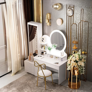 Modern Luxury Wood Dresser Leather Stainless Steel Vanity Makeup Table  Mirror Stool for Bedroom Use Includes Storage Feature| Alibaba.com