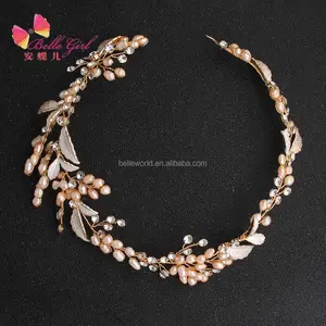 BELLEWORLD Luxury Fashion Wedding Bridal Hair Accessories Vine Headband Rhinestone Pearl Bead Headband Tiara Wired Crystal Alloy