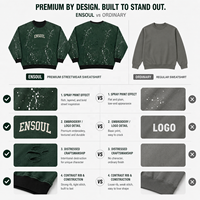 Sweat-shirt col rond personnalisé effet vieilli, imprimé éclaboussures de peinture, logo brodé, contrastant, coupe oversize, style streetwear, fabrication OEM