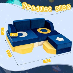 Ensemble de canapés modulaires pour enfants avec motif étoile et lune, meubles en mousse bleus et jaunes pour les tout-petits et les enfants, salle de jeux - Product Image 3