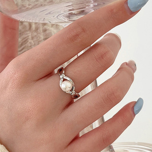 S925 Pearl <b>Open</b> <b>Ring</b> For Women Geometric Design Vintage Style Gift Jewelry - Product Image 1