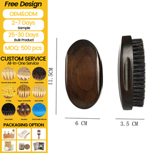 Pennello da Barba Professionale Personalizzato con Logo, <span class=keywords><strong>Nero</strong></span>, 100% Setole di Cinghiale, Manico Curvo Effetto Legno - Vendita Calda dalla Fabbrica - Product Image 1
