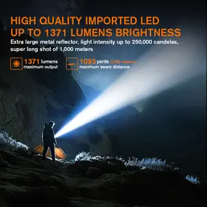 Godfire sạc LED Đèn pin 1km IP55 không thấm nước đèn pin TF01 dài chùm khoảng cách Spotlight cho đi bộ đường dài và săn bắn