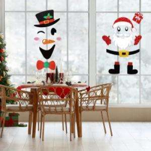 Paquete de 2 Adhesivos Decorativos de Fieltro con Dibujos Animados Navideños, Santa Claus, Muñeco de Nieve, Decoración Navideña para el Hogar, Refrigerador, Puerta de Garaje, Ventana - Product Image 2