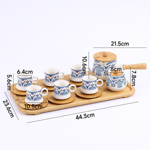 Bohemia Style Coffee Cup and Sugar Jar <b>Arabic</b> <b>Tea</b> <b>Set</b> with Wooden Tray Ceramic Coffee <b>Set</b> - Product Image 6