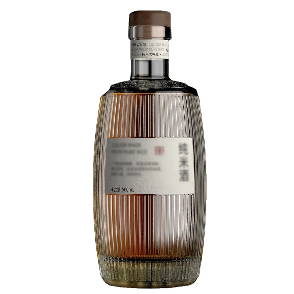 Garrafa vertical vazia personalizada, banda transparente 500ml uísque vodka gin garrafas de vinho com rolha
