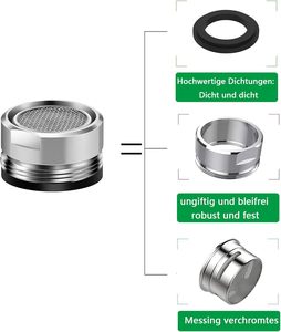 Aérateur d'évier de salle de bain, pièces de rechange d'aérateur de robinet de cuisine filetage mâle 15/16 pouces 24mm avec joint et clé - Product Image 6