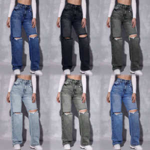 Jeans Larghi da <span class=keywords><strong>Donna</strong></span> in Cotone Elasticizzato, Stock Cinese, Grandi Quantità, <span class=keywords><strong>Pantaloni</strong></span> Moda Femminile, Jeans a <span class=keywords><strong>Gamba</strong></span> <span class=keywords><strong>Larga</strong></span> - Product Image 5