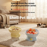 Bol pour animaux de compagnie en céramique en forme de coquille moderne et écologique - Design inspiré de l'océan pour chiens, chats, petits animaux - Mangeoire à eau et à nourriture imperméable