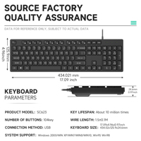 Keyboard kantor berkabel versi bahasa kustom tanpa lampu, Keyboard standar ukuran penuh untuk rumah dan kantor