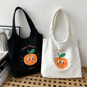 Kawaii cute students big capacity tote canvas shoulder bags shopping bag cartoon orange canvas bag