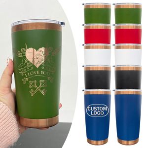 Mugs de voyage en acier inoxydable de 20 oz avec logo personnalisé, revêtement en cuivre et couvercle coulissant magnétique - Product Image 1