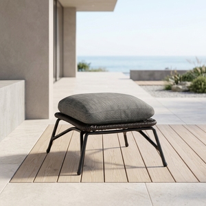 Repose-pieds ottoman d'extérieur gris foncé moderne avec corde tressée à la main et structure en alliage d'aluminium antirouille pour chaise longue <span class=keywords><strong>de</strong></span> patio - Product Image 1