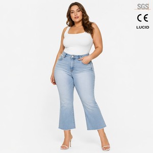 Pantalones Vaqueros Acampanados de Cintura Alta Casuales de Verano al por Mayor para Mujer, con Logotipo Personalizado, Lavado Oscuro <span class=keywords><strong>Barcelona</strong></span>, OEM, Tallas S-5XL - Product Image 1