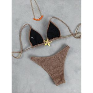 Ensemble de bikini triangle dos nu personnalisé pour femme, maillot de bain deux pièces coupe haute, string extensible en Spandex et Nylon - Product Image 4