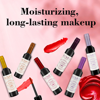 ALIVER Coffret de 6 rouges à lèvres liquides mats véganes, logo personnalisé, teinte à lèvres naturelle coréenne, imperméable, kit de gloss à lèvres magique en forme de bouteille de vin
