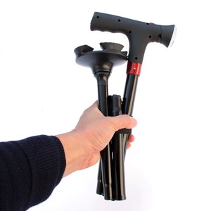 Bâton de marche pliable Cleye en alliage d'aluminium noir à 4 pieds antidérapant avec lumière pour personnes âgées, support de randonnée - Product Image 1