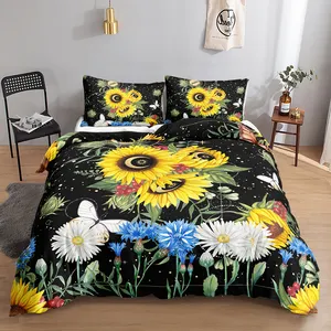 Sunflower Butterfly Schöner Bett bezug 3-teiliges Polyester-Bettwäsche set