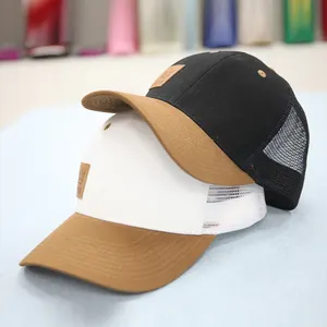 Großhandel hochwertige 6-Panel-Baumwollnetze individuelle Lederaufnäher Trucker-Hut für Herren und Damen