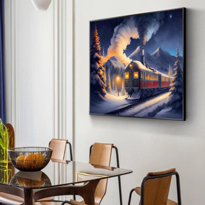 Decoración Navideña para Pared, Lienzo con Diseño de Trenito y Santa Claus, Impresión Digital de Paisaje Invernal con Luna, Nieve y Muñeco de Nieve - Product Image 4