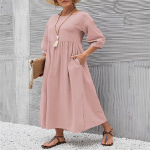 <span class=keywords><strong>Abito</strong></span> <span class=keywords><strong>Estivo</strong></span> Vintage Casual Oversize in Cotone e Lino, Mezza Manica, Vestibilità Ampia con Tasche, per Donna e <span class=keywords><strong>Taglie</strong></span> <span class=keywords><strong>Forti</strong></span> - Product Image 3