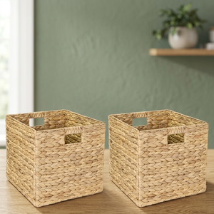 Square Woven Straw Storage <b>Baskets</b> 4-Pack Handmade Rustic Organizer for Living Room Neatening and Multipurpose Use - Product Image 4