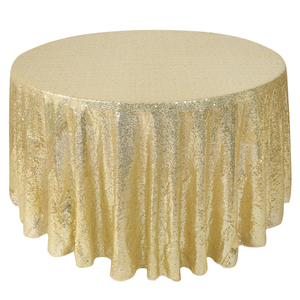 Fodera per tovaglia con rivestimento in ricamo di lusso tovaglia rotonda con paillettes in oro rosa di <span class=keywords><strong>lino</strong></span> scintillante per la decorazione di nozze delle feste - Product Image 1