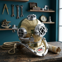 Casco de Buceo CHk de Latón Dorado Antiguo Pulido y Grabado de 18 Pulgadas para Navidad, Año Nuevo, Año Nuevo Chino, Halloween y Hogar