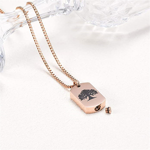 Collana con Ciondolo Urna Quadrata Ortodossa in Acciaio Inossidabile Placcato Oro Rosa, Incisa con Albero della Vita, Lusso Moderno Fatto a Mano, Eco-Friendly - Product Image 5