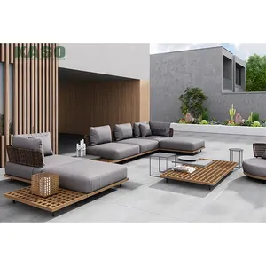 Modern Patio Sofa Set Wood Backyard Corner Luxury Furniture Couch Sectional Lounge Rattan Rope Aluminum Teak Outdoor Garden Sofa