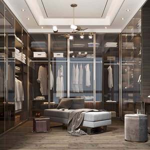 Foshan Cabinet Manufacturer Customized Luxury <b>Wardrobes</b> Bedroom <b>Wooden</b> <b>Wardrobe</b> Glass Door Walk in Closet with LED Lights - Product Image 5