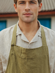 Tablier pour homme en lin délavé, réversible, avec poches, fait main, à nouer dans le dos, color block - Product Image 6