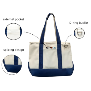 Sac fourre-tout en toile de coton de grande taille <span class=keywords><strong>avec</strong></span> logo imprimé personnalisé, <span class=keywords><strong>avec</strong></span> une <span class=keywords><strong>poche</strong></span> <span class=keywords><strong>extérieure</strong></span>, sac d'épicerie réutilisable - Product Image 3