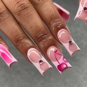 Faux <span class=keywords><strong>ongles</strong></span> en acrylique fabriqués à la machine, thème 4 juillet USA, 24 pièces/boîte, carrés moyens, avec colle, vente en gros, patriotiques pour le Jour de l'Indépendance - Product Image 3