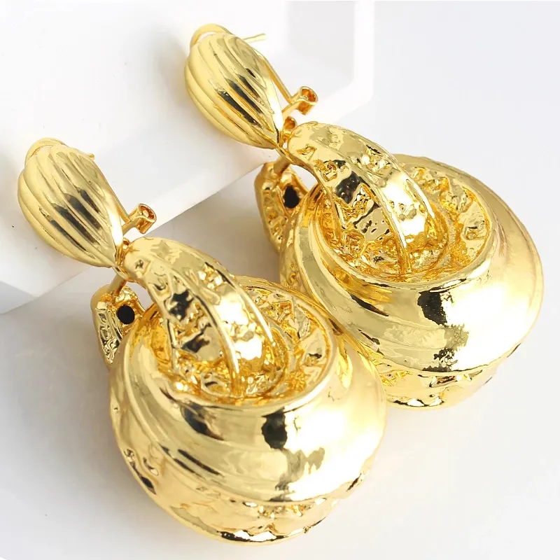 Conjunto de joyería de oro de 24K para mujer, aretes, pendientes, pendientes, conjunto de collar de joyería para mujer
