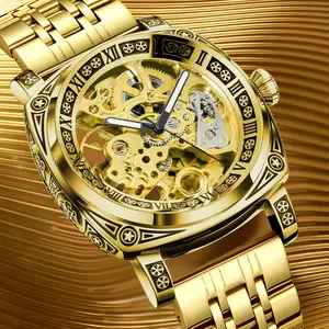 2023 Glenaw 8875 Gold Reloj de pulsera de lujo para hombres Reloj de disco hueco para hombres