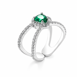 Anello Aperto Regolabile con Croce in Pietra Verde, Anello Creativo da Dito per Donne - Product Image 1