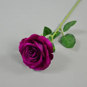 Hot Selling Real Touch Artificial Flower Single Stem Velvet Rose White Rose Flower For Wedding Decoration Christmas Decorative
