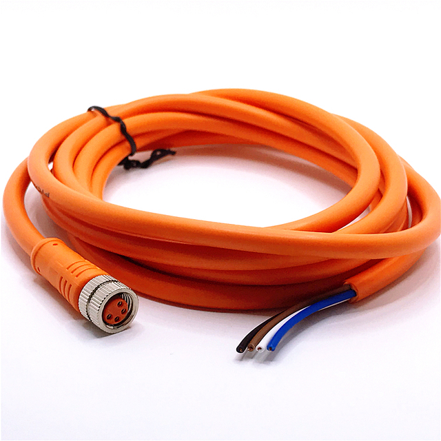 M8 ip65 connectors cable circular 4 pin female connector cable M8 with pvc orange 1M