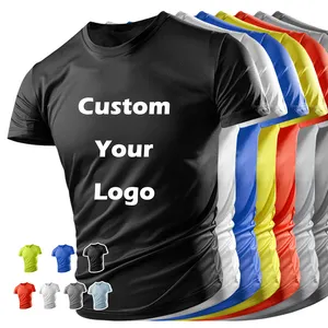 T-shirt da uomo in poliestere tinta unita, T-shirt Quick Dry, Logo stampato a sublimazione personalizzato, T-shirt sportive da palestra unisex