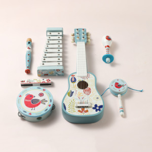 Giocattolo per strumenti musicali per bambini set di giocattoli musicali in legno set di tamburi per bambini con tamburello per flauto di xilofono