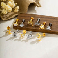 Pendiente de labio con diseño de flor de ciervo Maina Sika, titanio G23, rosca interna, para cartílago, hélice, tragus, con circonita, joyería para piercing labret
